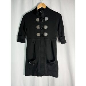 Piper & Blue Girls Black Knit Cardigan Sweater Dress Toggle Buttons Pockets